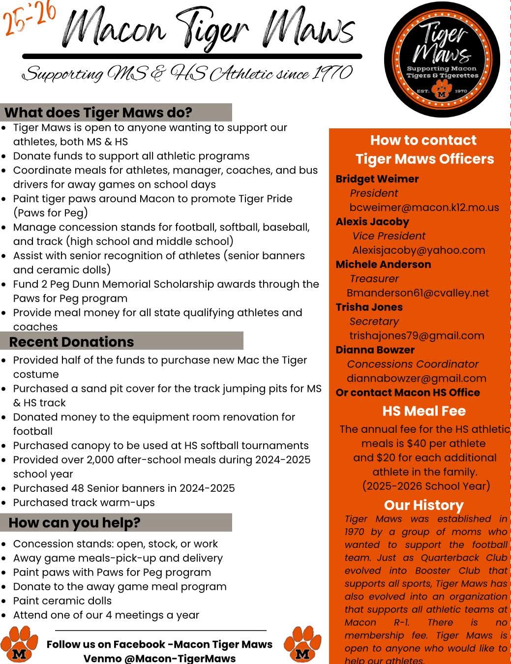 2026 Custom Photo Magnetic Calendar - Macon Tiger Maws Fundraiser