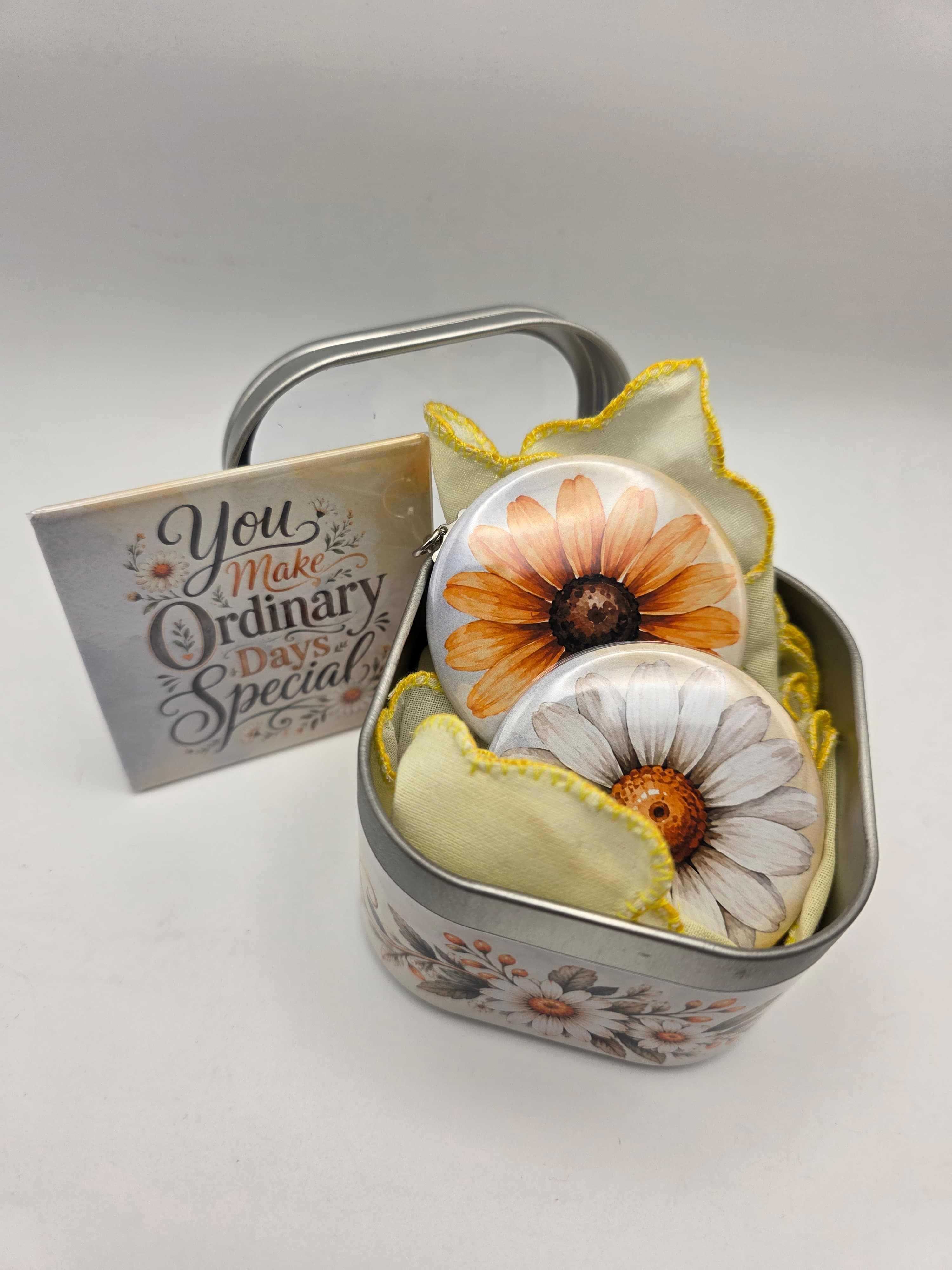 Gift Tin Yellow & Gray Floral 1