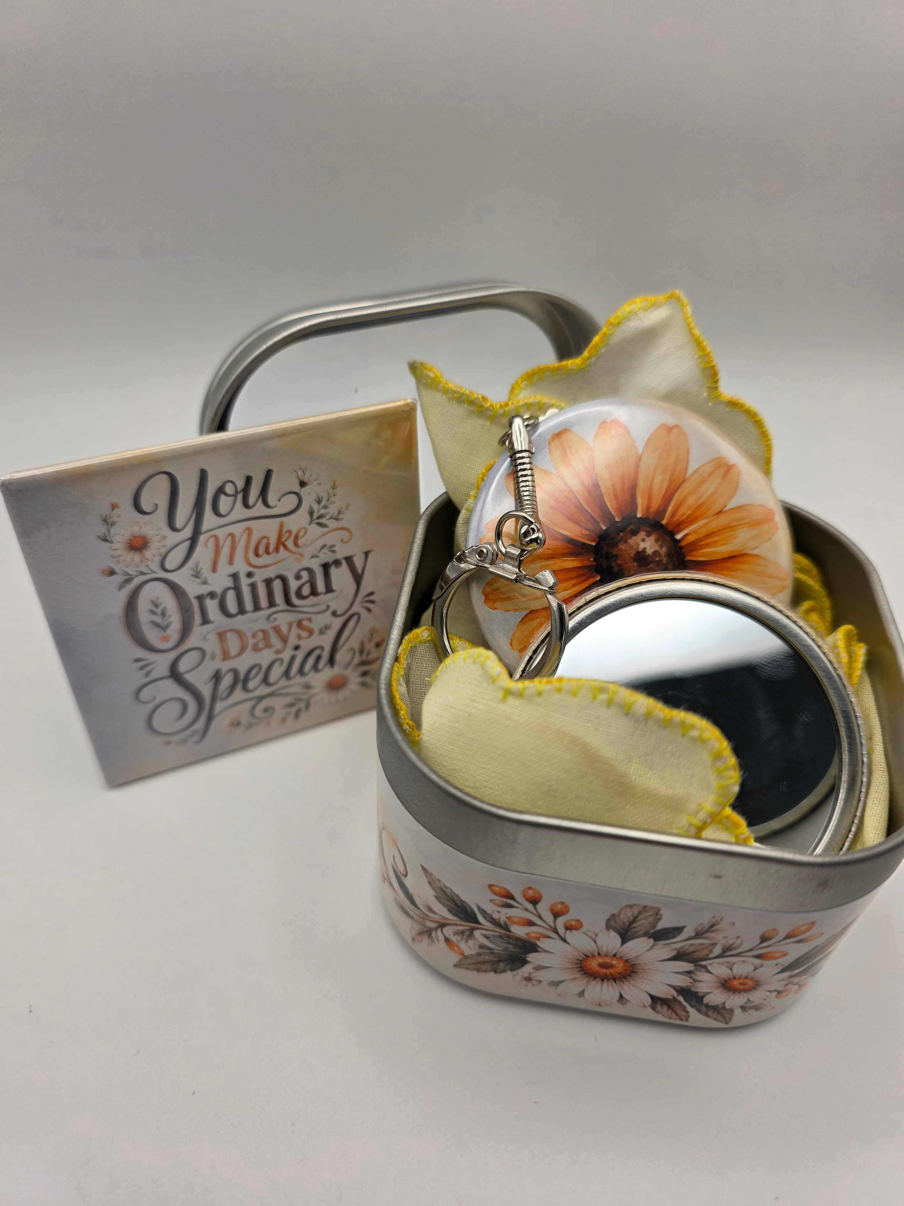 Gift Tin Yellow & Gray Floral 2