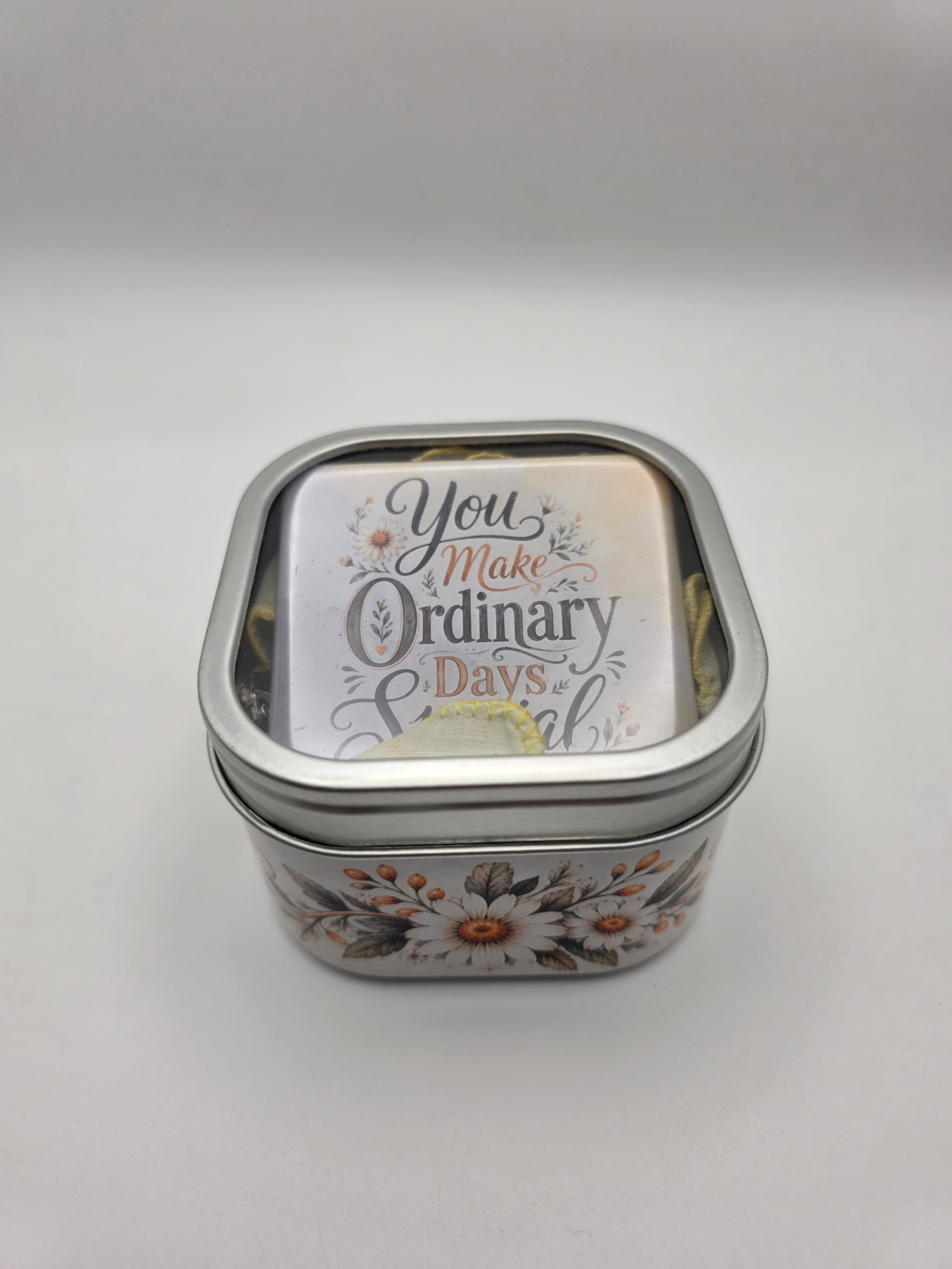 Gift Tin Yellow & Gray Floral 3