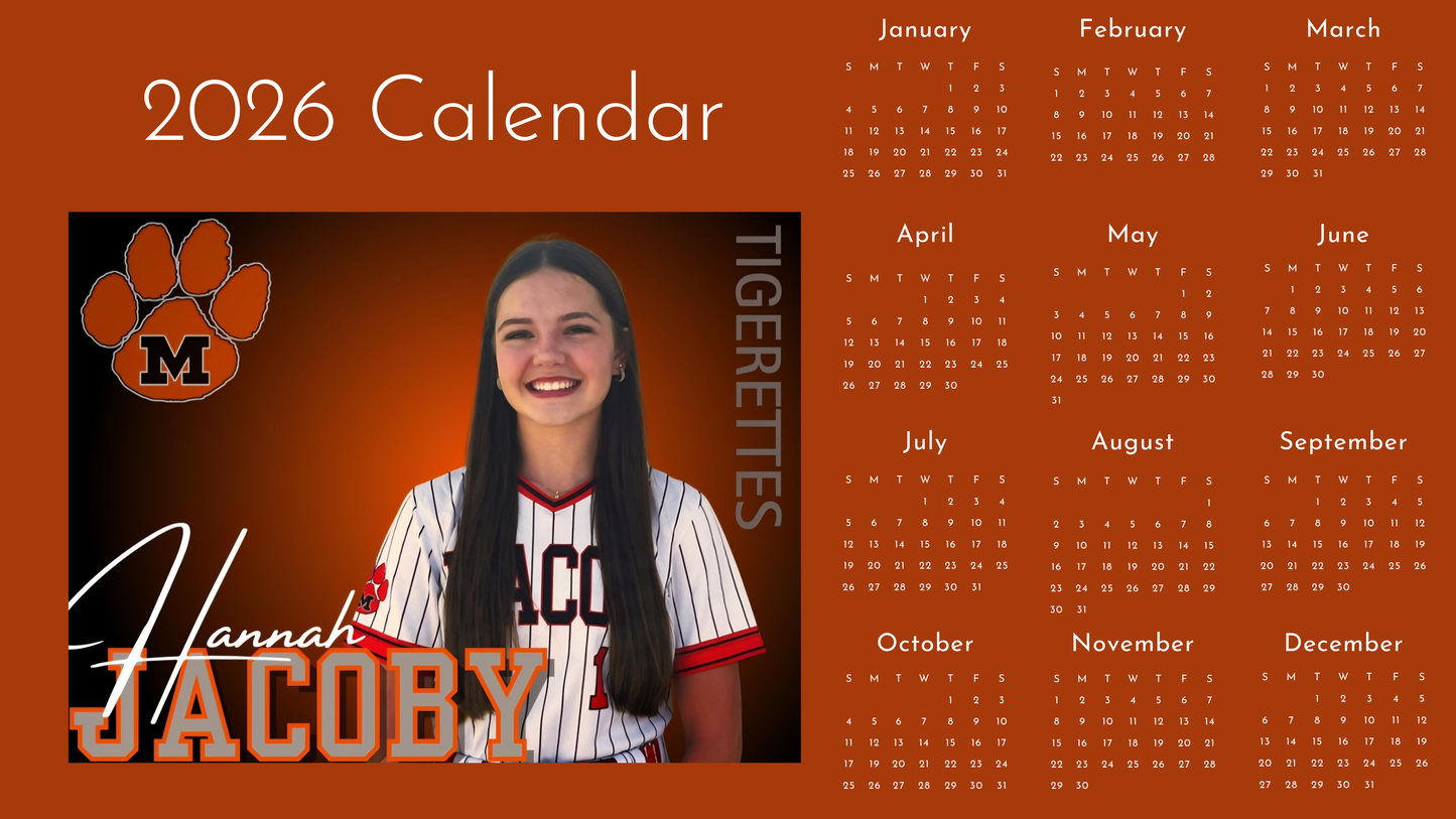 2026 Custom Photo Magnetic Calendar - Macon Tiger Maws Fundraiser